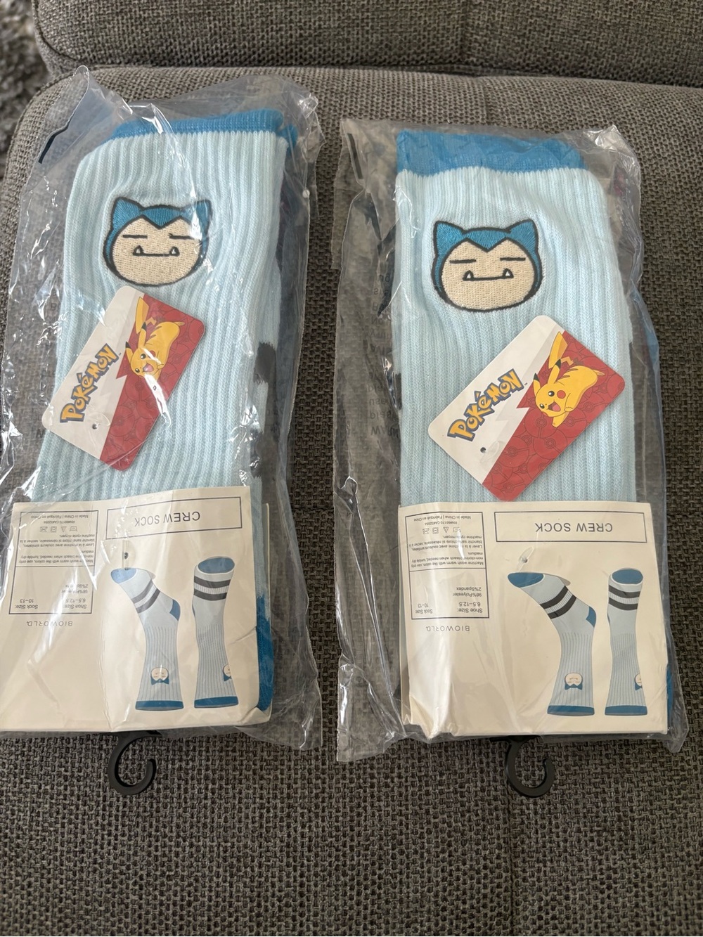 Pokemon Light Blue Snorlax Crew Socks - Pair